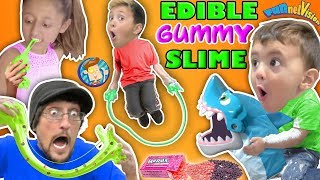 EDIBLE GUMMY SLIME JUMP ROPE w SHARK BOARD GAME FAMILY NIGHT FUNnel Vision Vlog [upl. by Dagnah]