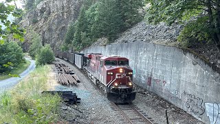 Eastbound Coal Empties CN 730 CPKC Coal Train  Yale BC Canada 06JUL24 CP ES44AC 8710 Leading [upl. by Sutit]