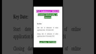 PhD Admission 202425Central University ofJammuphdadmission researchapplyonline [upl. by Itsrik]