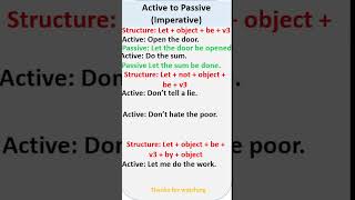 Active to Passive Imperative Sentence  10 minute class  shorts [upl. by Erdnaed263]