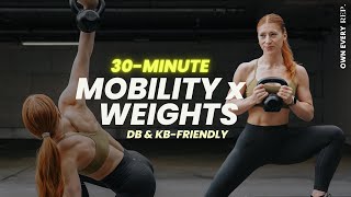 30 Min Mobility x Weights x Core Workout  Strength amp Conditioning  w KB or DB  No Talking [upl. by Akiv]