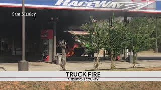 Truck catches fire at Powdersville gas station [upl. by Oinimreh]