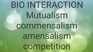 BIOINTERACTION MUTUALISM COMMENSALISM COMPETITIONPREDATIONAMENSALISM NEAUTRALISM [upl. by Douty]