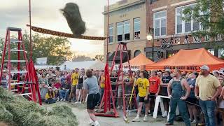 Iowa football players compete in 2024 Solon Beef Days Hay Bale Toss [upl. by Meijer289]