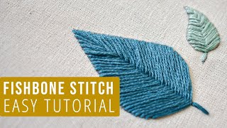 How to embroider a leaf with fishbone stitch Easy Embroidery tutorial for beginners [upl. by Annaor]