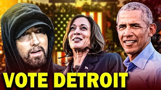 Eminem Welcomes Obama at Kamala Harris Rally  Obama Raps Love Yourself [upl. by Boycey]