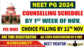 NEET PG 2024 ll Counseling Schedule by 1st week of Nov ll Fee Hike ll Choice Filling start by 11 Nov [upl. by Laine]