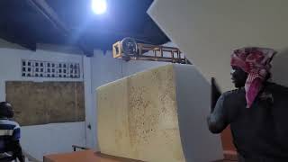 Cutting a foam block using locally made machine [upl. by Aguayo]