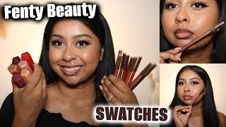 I SWATCHED ALL THE FENTY BEAUTY NEW LIP LINERS AND GLOSS STIX [upl. by Aiceila]