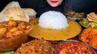 ASMR EATING PURIALOO SABJIDAL CHAWALALOO BHARTABAINGAN FRYMIXED VEG FRYPALAK PANEERPAPAD [upl. by Draude]