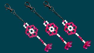 How to Make a Beaded Keychain with String  Crystal Beaded Keychain Tutorial  Native Beadwork [upl. by Hanshaw]