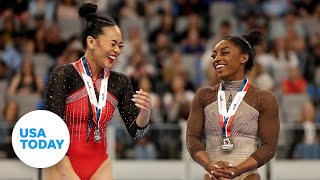 Simone Biles gave Suni Lee words of encouragement after a scary turn on vault  USA TODAY [upl. by Enelrahc]