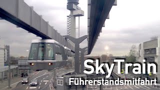 Führerstandsmitfahrt SkyTrain Flughafen Düsseldorf  Cab Ride Suspension Railway Airport Düsseldorf [upl. by Amandie709]