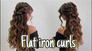 Half up half down hairstyle Flat iron curls for Long Heavy Hair [upl. by Euqilegna]