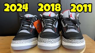 Air Jordan 3 Black Cement Comparison 2011 vs 2018 vs 2024 [upl. by Niamrej948]