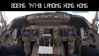 Boeing 7478 Lufthansa cockpit  landing in Hong Kong [upl. by Eicnan213]