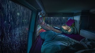 Heavy Rain on Camping Car Window for Deep Sleep  Night Thunderstorm for Insomnia [upl. by Anh64]