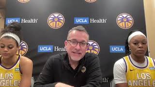 Los Angeles Sparks Coach Curt Miller Rae Burrell Odyssey Sims postgame vs Indiana [upl. by Ahsika]