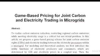 Game Based Pricing for Joint Carbon and Electricity Trading in Microgrids [upl. by Filler]