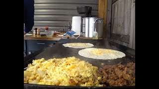 Camp Chef Flat Top Grill FTG600 Breakfast Burritos 4K Jan 2019 [upl. by Eirahs]