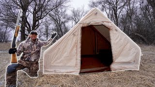 Solo Inflatable Hot Tent Camping  Hunting for Dinner [upl. by Norah]