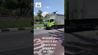 MENANTI SUROBOYO BUS LEWAT KERETA API DI DEPAN HALTE RSAL keretaapi shorts [upl. by Popper]