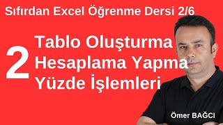 Excel Öğrenme Dersleri 2Ders Hesaplama Teknikleri ve Yüzde Bulma İşlemleri 706 Ömer BAĞCI [upl. by Akiehs156]