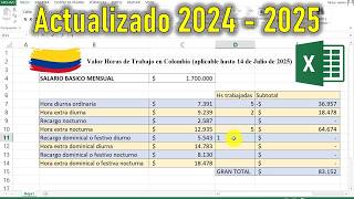 Valor de HORAS de TRABAJO con Excel en Colombia 2024 Horas Extra y Recargos 🤓👉 Plantilla GRATIS [upl. by Paulo]