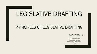 Legislative Drafting Lecture 3 By Dr Vibha Sharma [upl. by Fabri]