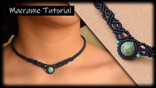 Macrame Tutorial  DIY Macrame Necklace with stone  Macrame choker [upl. by Alym]