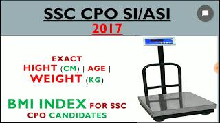 SSC CPO 2017  Weight Height Chart BMI Index [upl. by Rustice221]