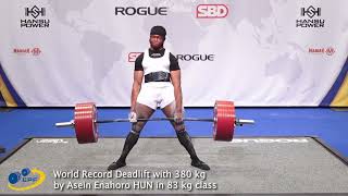 World Record Deadlift with 380 kg by Asein Enahoro HUN in 83 kg class [upl. by Silvan]