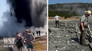 Watch Tourists Run From Hydrothermal Explosion in Yellowstone  WSJ News [upl. by Pennie852]