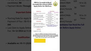 ITBP SI Constable amp Head Constable Recruitment 2024 – Apply Online itpb shorts governmentjobs [upl. by Ahsita]