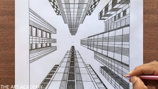 How to Draw  One Point Perspective  Skyscraper Buildings [upl. by Yelnoc802]