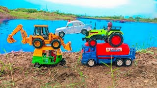 Muddy auto rickshaw Tractor Jump River JCB Mud Trap Jump River Crane Water Jump River [upl. by Calendra]