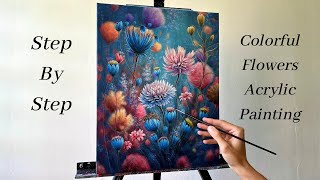 How to PAINT Colorful Flowers  ACRYLIC PAINTING 🌸 [upl. by Clementi250]