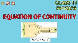 EQUATION OF CONTINUITY Fluid Hydrodynamics  class 11  PHYSICS [upl. by Eniron]