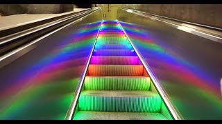 Sweden Stockholm Central subway station rainbow escalator walkalator and elevator ride [upl. by Fermin]