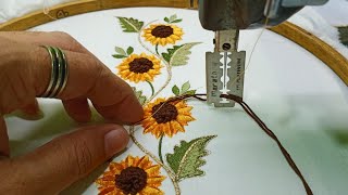 Machine embroidery 🌻 sunflower embroidery design  3d sunflower embroidery border designs [upl. by Kopans]