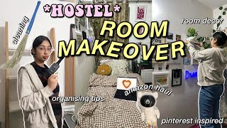 ROOM TRANSFORMATION hostel room✨🪴 pinterest inspired amazon haul cleaning decorating [upl. by Anitnatsnoc]