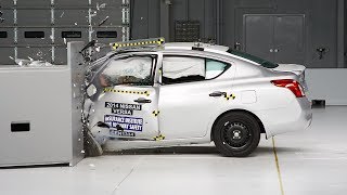 2014 Nissan Versa sedan driverside small overlap IIHS crash test [upl. by Silirama]