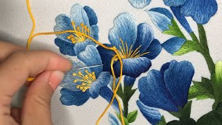 How I Embroider Flowers with Pistils and Mix Colors Threads  Embroidery by Hand  Bordado à mão [upl. by Nuahsad]