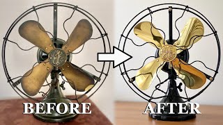 Antique GE BrassBlade Fan  Restoration Motor Rewind Repaint amp Polish [upl. by Alahcim]