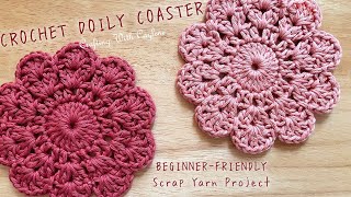 VERY EASY Crochet Doily Coaster  Beginner Friendly Scrap Yarn Crochet Project [upl. by Tupler]