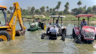 Washing My Tractors in River new jcb 3DX  Mahindra Arjun NOVO 605  John Deere  New Holland 3630 [upl. by Tarra900]