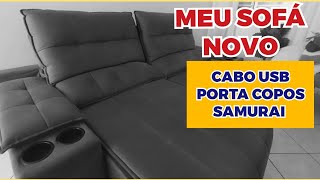 🔴Sofá Retrátil Reclinável Samurai 2 mt com Porta Copos e Carregador USB [upl. by Delsman]