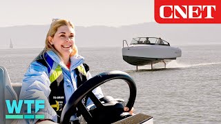 TEST DRIVE Worlds Only Electric Hydrofoil Boat Flies Above Water [upl. by Sahcnip]