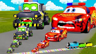 Big amp SmallMcQueen POLICE car VS Tow Mater POLICE ZOMBIE vs Train Thomas  BeamNGDrive [upl. by Trace894]