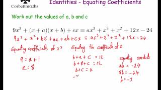 Equating Coefficients  Corbettmaths [upl. by Dnalevelc]